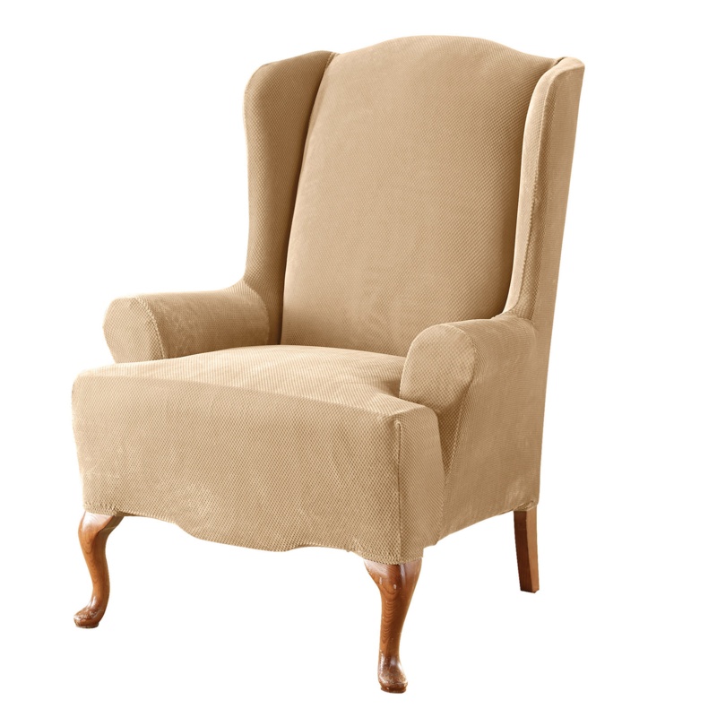 Stretch Pique T-Cushion Wingback Slipcover