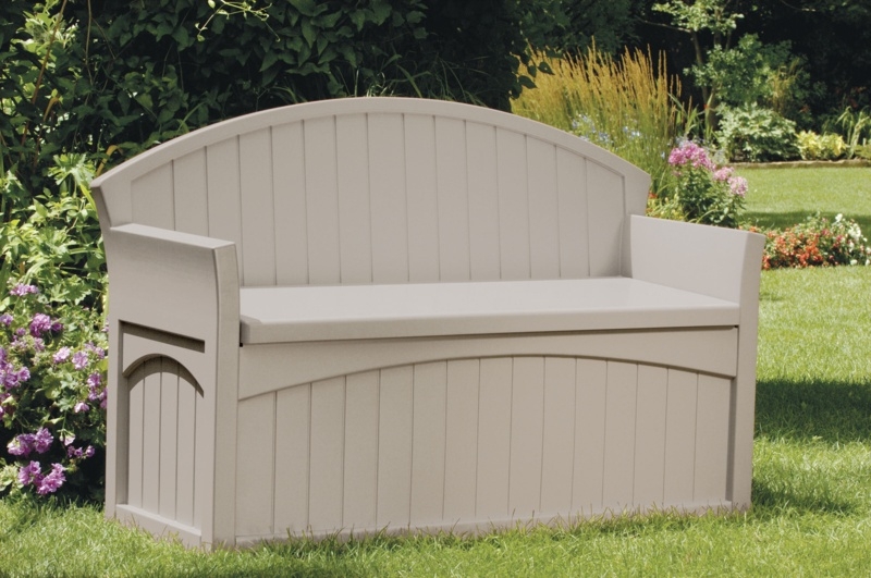 Suncast 50 Gallons Water Resistant Plastic Storage Bench in Light Taupe