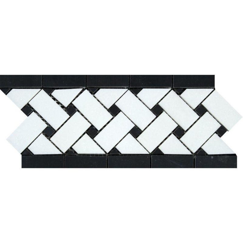 Thassos White 4 3/4" x 12" Basket Weave Border Marble Look Wall Border
