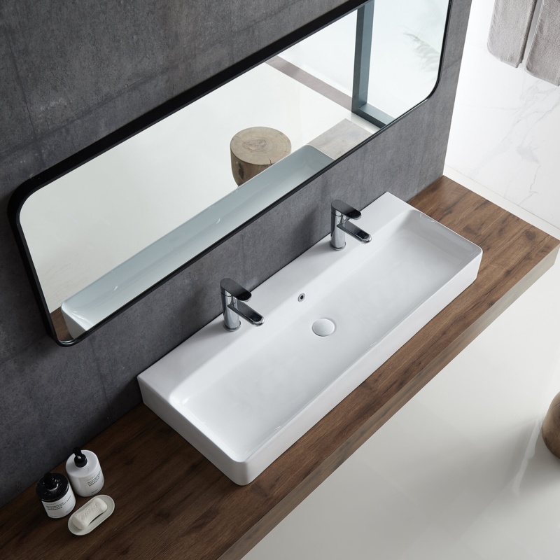 Turner 43" x 16.5'' Ceramic Rectangular Wall Mount/Vessel/Trough Bathroom Sink with Overflow