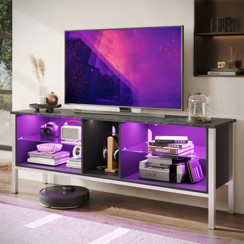 TV Stand for 70 inch TV, Large Gaming Entertainment Centre with LED Light for Living Room, Modern TV