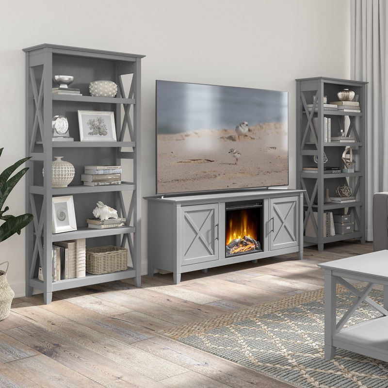 Veda 60W Fireplace TV Stand with Bookcases Media Console | Foter