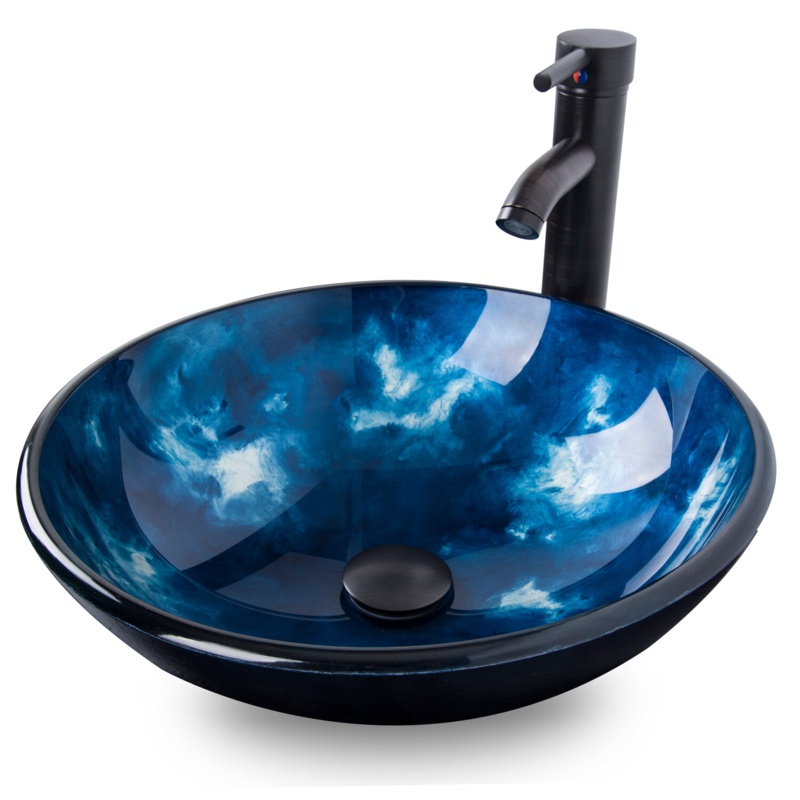 Wade Logan® Beyo 16.5'' Tempered Glass Circular Vessel Bathroom Sink with Faucet