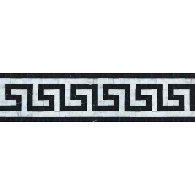White Carrara 3 1/2" x 7" Greek Key Border Marble Look Wall Border
