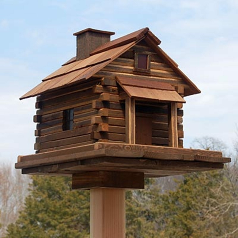 Wood Pole Hopper Bird Feeder
