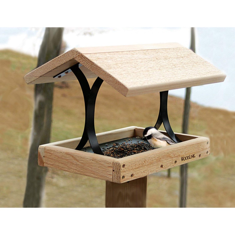 Wood Pole Hopper Bird Feeder