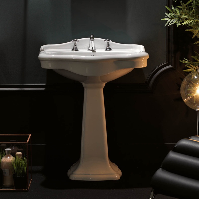 WS Bath Collections Contea Ceramic White U-Shaped Pedestal Bathroom Sink with Overflow