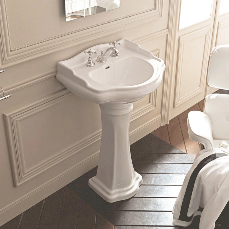WS Bath Collections Retro 25.2'' Tall Glossy White Ceramic Rectangular Pedestal Bathroom Sink with Overflow