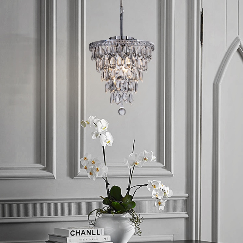 Wyndham 3-Light 12" Glam Tiered Chandelier Teardrop Lighting With Crystal Accents