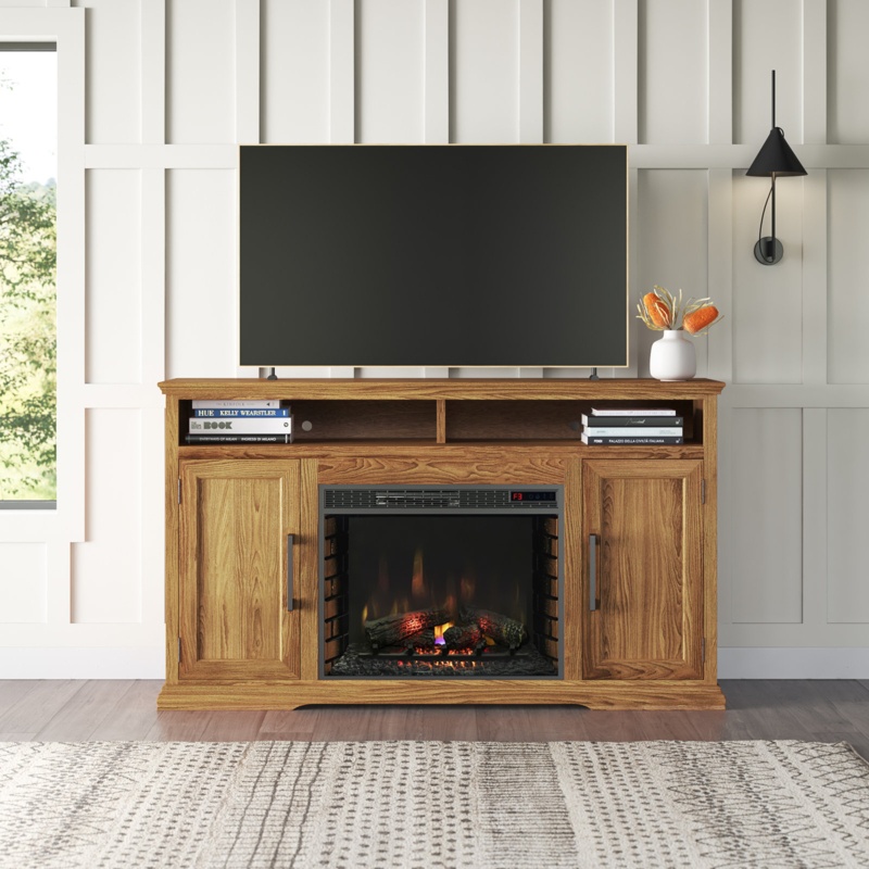 Zytavious 65" No Assembly Required TV Stand with Electric Fireplace, Fits TVs up to 75"