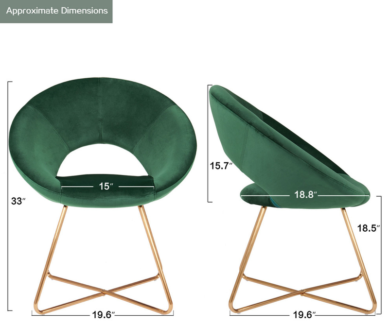 1 x Open-Back Velvet Papasan Accent Chair, Dark Green
