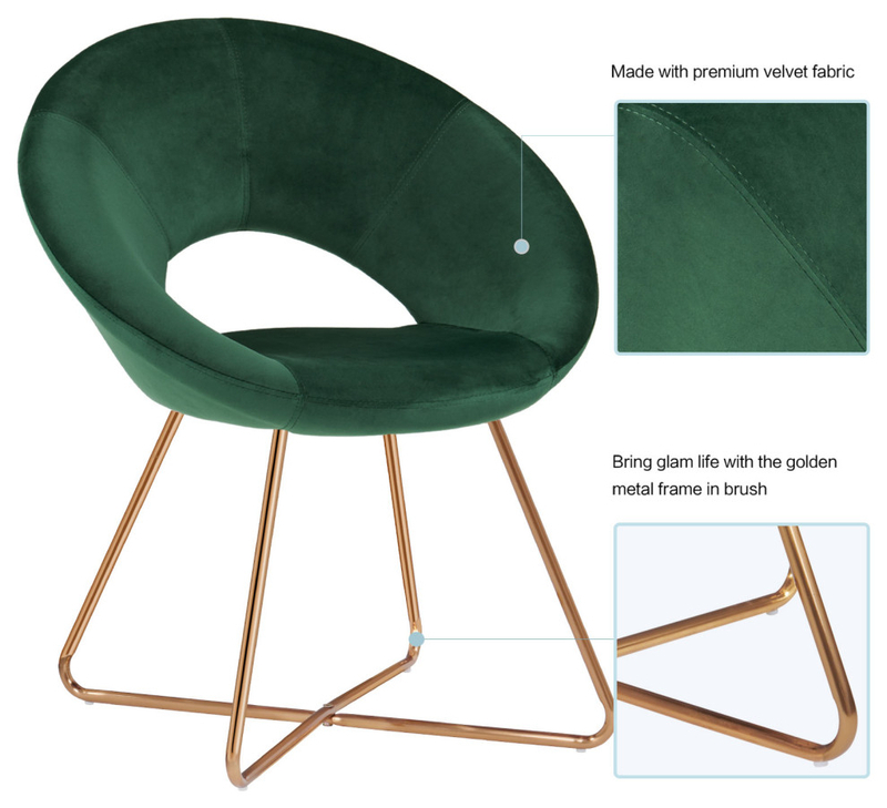 1 x Open-Back Velvet Papasan Accent Chair, Dark Green