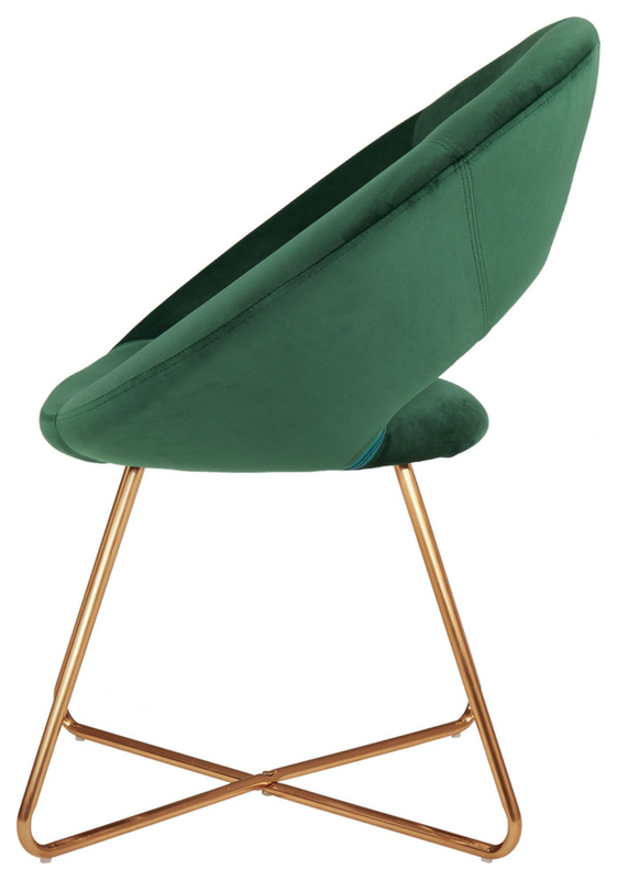 1 x Open-Back Velvet Papasan Accent Chair, Dark Green