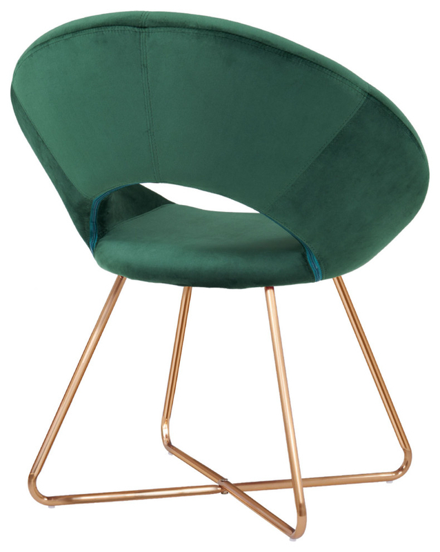 1 x Open-Back Velvet Papasan Accent Chair, Dark Green