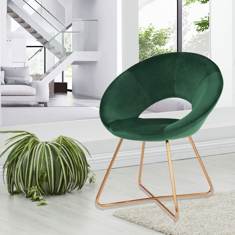 1 x Open-Back Velvet Papasan Accent Chair, Dark Green