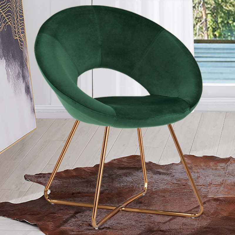 1 x Open-Back Velvet Papasan Accent Chair, Dark Green
