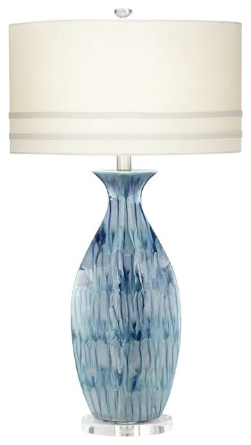 Contemporary Table Lamp, Unique Hand Painted Blue Ceramic Body & On/Off Switch
