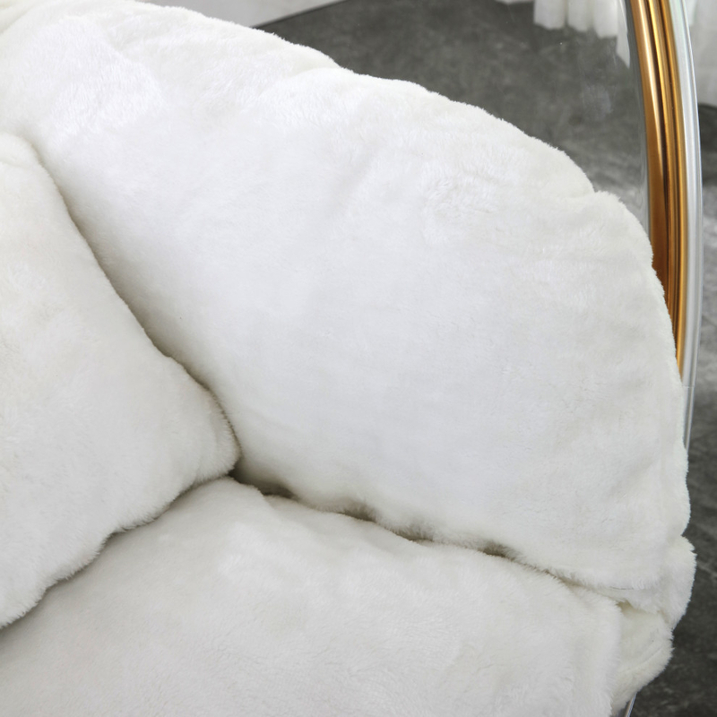 Luna Metal Acrylic Swing Bubble Accent Chair With Stand, White, Faux Fur