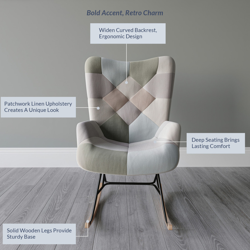 Paramount Colorful Unique Patchwork Multicolored Rocking Chair - Patchwork B