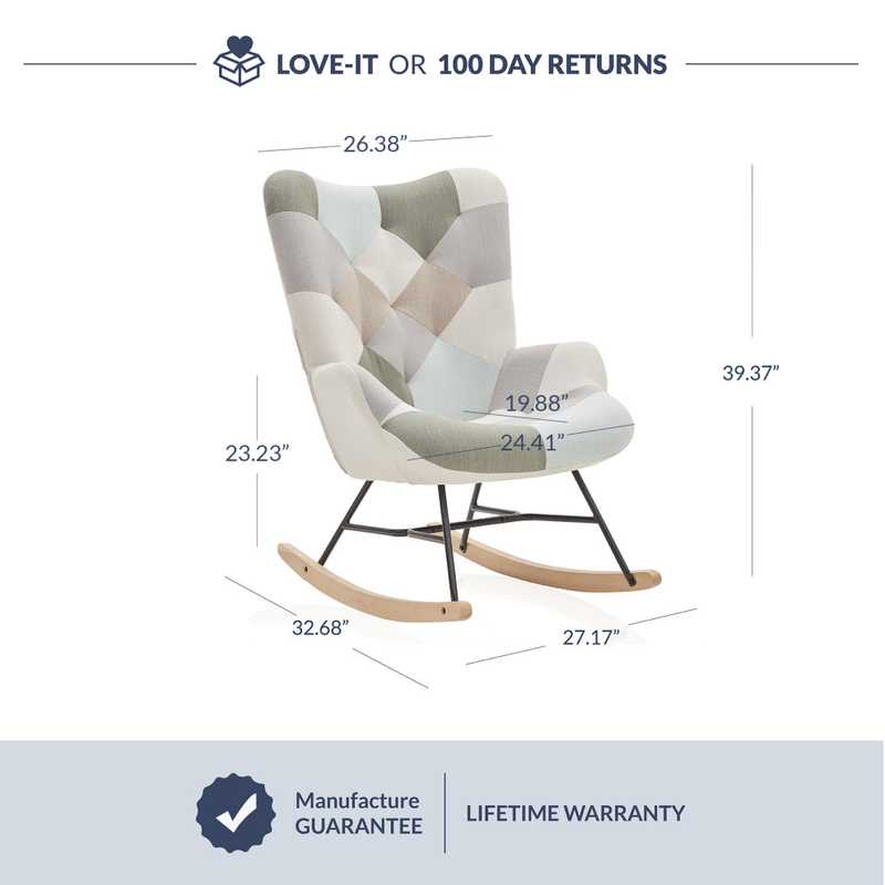 Paramount Colorful Unique Patchwork Multicolored Rocking Chair - Patchwork B