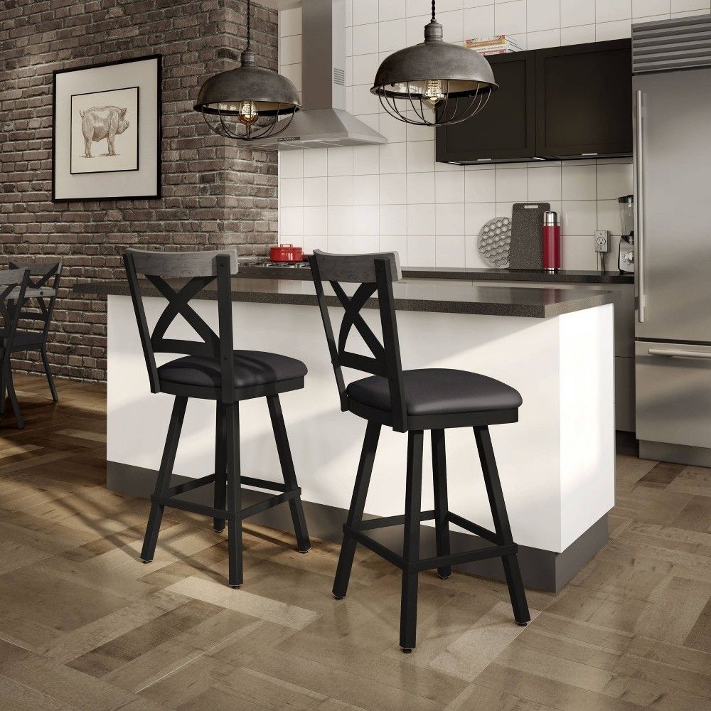 26.5" Snyder Swivel Counter Height Barstool Black/Gray - Amisco