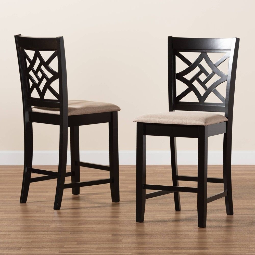 2pc Nicolette Wood Counter Height Barstool Set Sand/Brown - Baxton Studio