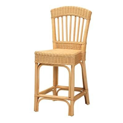 bali & pari Barito 24.4 in. Natural Rattan Counter Stool, Natural Brown/Light Honey