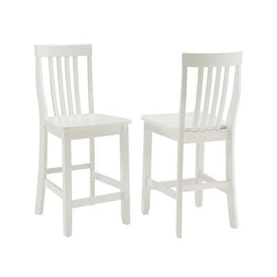 CROSLEY FURNITURE School House 41 in White Slat Back Counter Height Bar Stool (Set of 2)