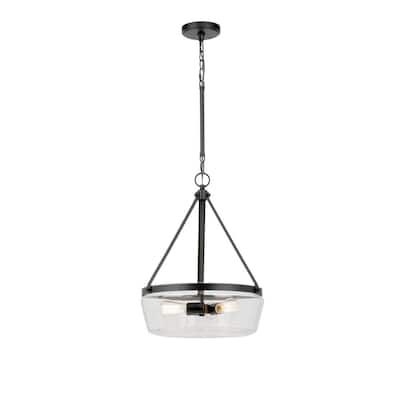 Hampton Bay Delano 18 in. W 3-Light Globe Pendant Matte Black Clear Glass