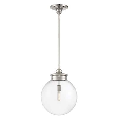 NORWELL Emma 1-Light Polished Nickel Pendant with Glass Globe Shade