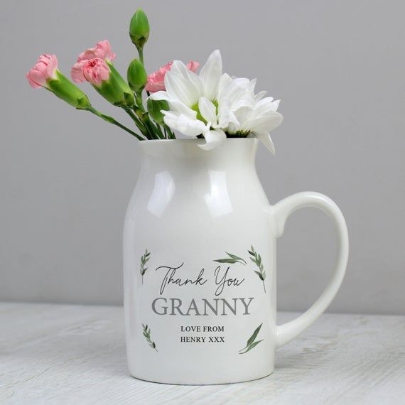 Personalised Flower Jug. Ceramic Vase. Suitable for any occasion - Mother's Day, Birthday, Retiremen