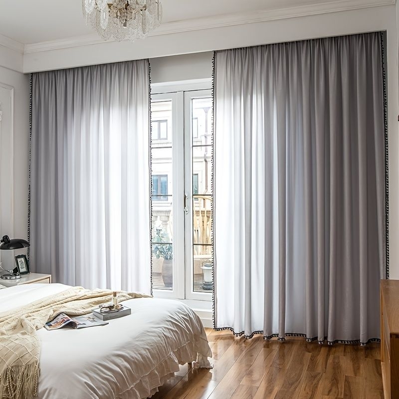 1 Panel Velvet Curtains For Blackout, Thermal Insulated Room Darkening Curtain Drapes With Ball, Home Decor, Grey