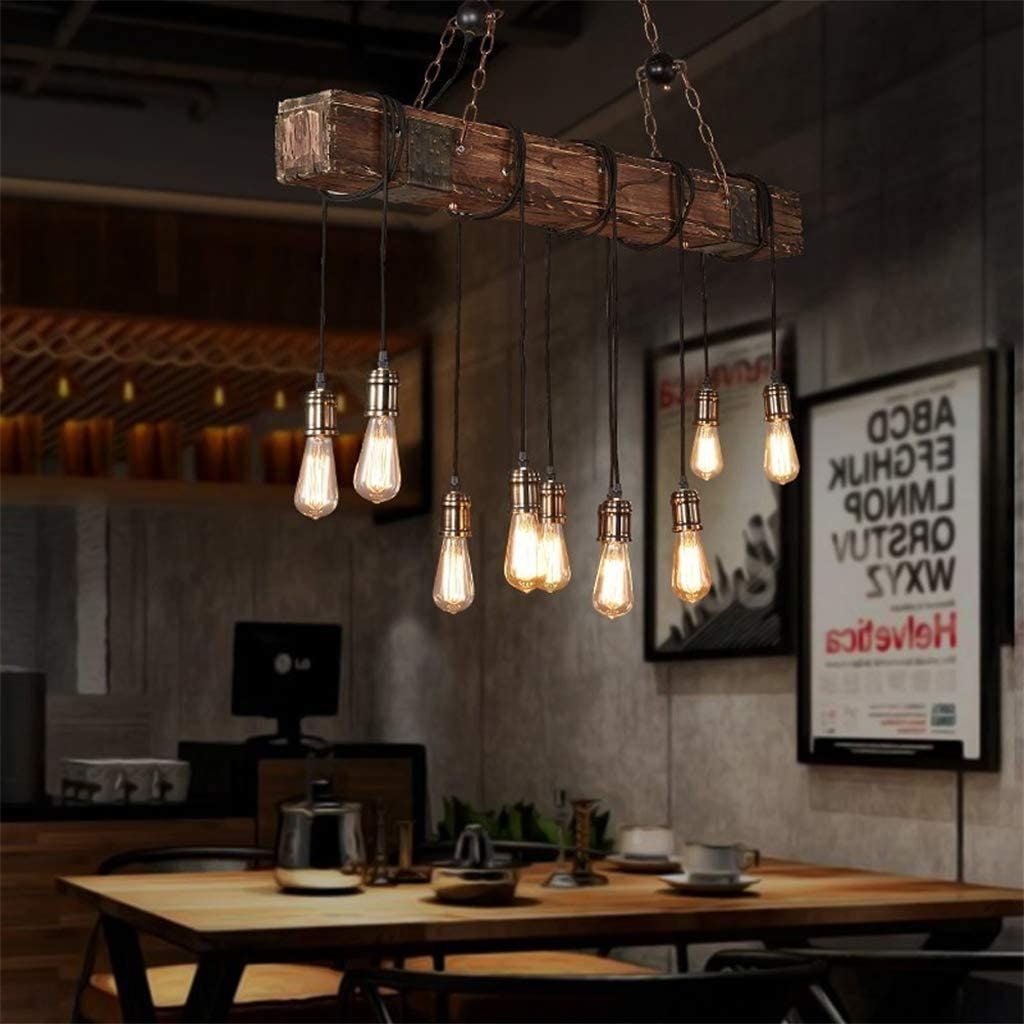 10-Lights Chandelier Wooden Retro Rustic Pendant Light - Industrial Suspension Light line can be Adjusted Freely Distressed Wood Chandelier