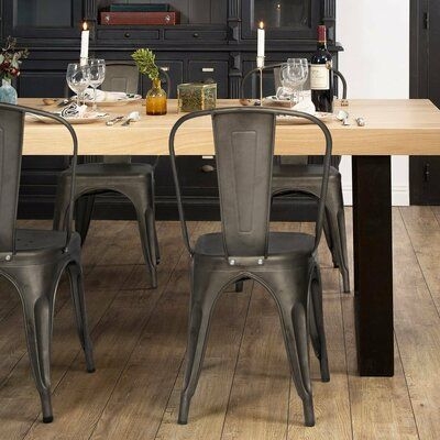 17 Stories Lilian Steel Slat Back Stacking Side Chair Metal in Black / Brown, Size 34.4 H x 17.5 W x 17.2 D in | Wayfair