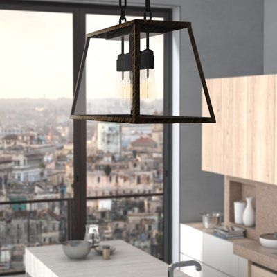 17 Stories Masaitis 4-Light Kitchen Island Geometric Pendant Glass in Brown, Size 14.0 H x 30.0 W x 12.0 D in | Wayfair