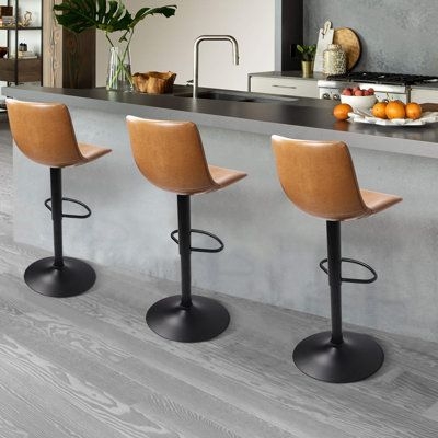 17 Stories Swivel Bar Stools Set Of 2 Counter Height Bar Stool, Height Adjustable Pu Leather Upholstered Barstools w / Footrest & Back in Brown