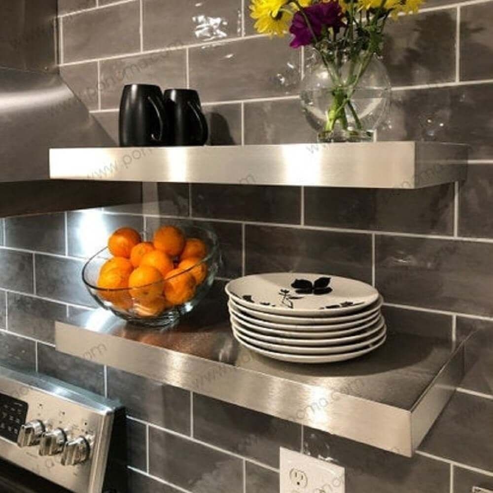 24x10x2.0 (cm.61x25,4x5,1) brushed stainless steel floating shelf - Matte black