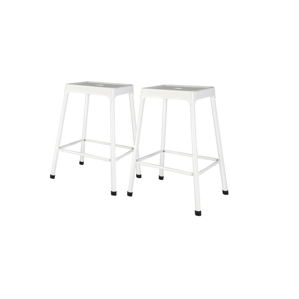25 in. White Metal Powder Coating Stool (Set of 2)