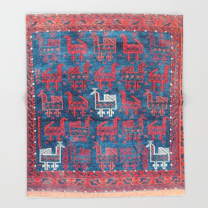 25 Peacocks Baluch Khorasan Persian Bag Face Print Throw Blanket by Vicky Brago-mitchella(r) - 51" x 60" Blanket
