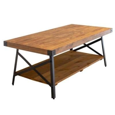 48 in. Rectangle Large Single Solid Wood Coffee Table with Storage Pine Brown