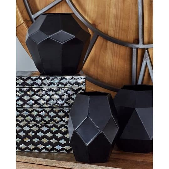 "7\" Black Metal Contemporary Vase Set By Ivory And Iris | Michaels"