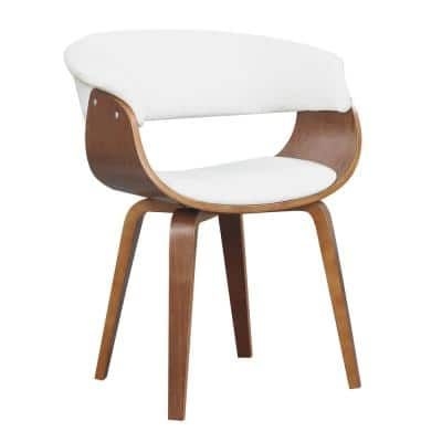 AC Pacific Wood and White Faux Leather Mid-Century 18- in. Seat Height Dining Chair
