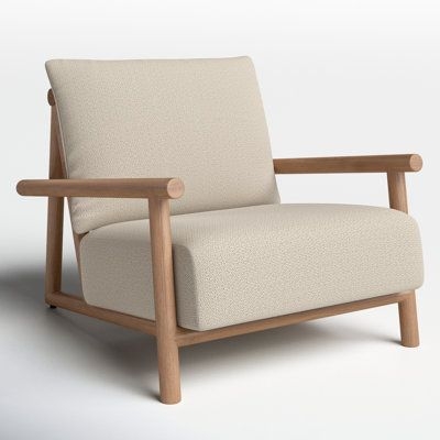 AllModern Ingo Teak Patio Chair with Cushions in Brown/Gray/White | Size 31.0 H x 33.5 W x 39.75 D in