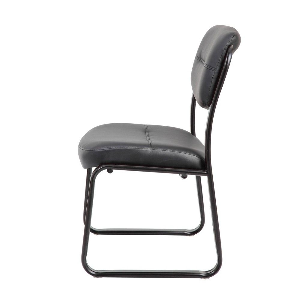 Armless Leather Sled Base Guest Chair Black - Boss Office Products