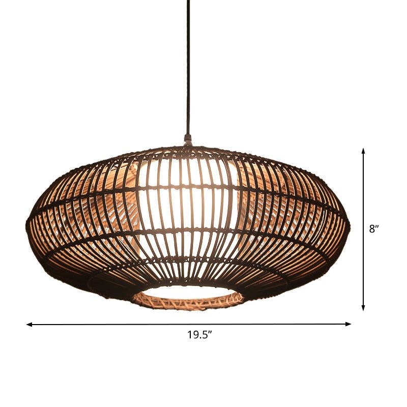 Asia Bamboo Lantern Pendant Lamp with White Acrylic Shade - Coffee Ceiling Hanging Light - Coffee
