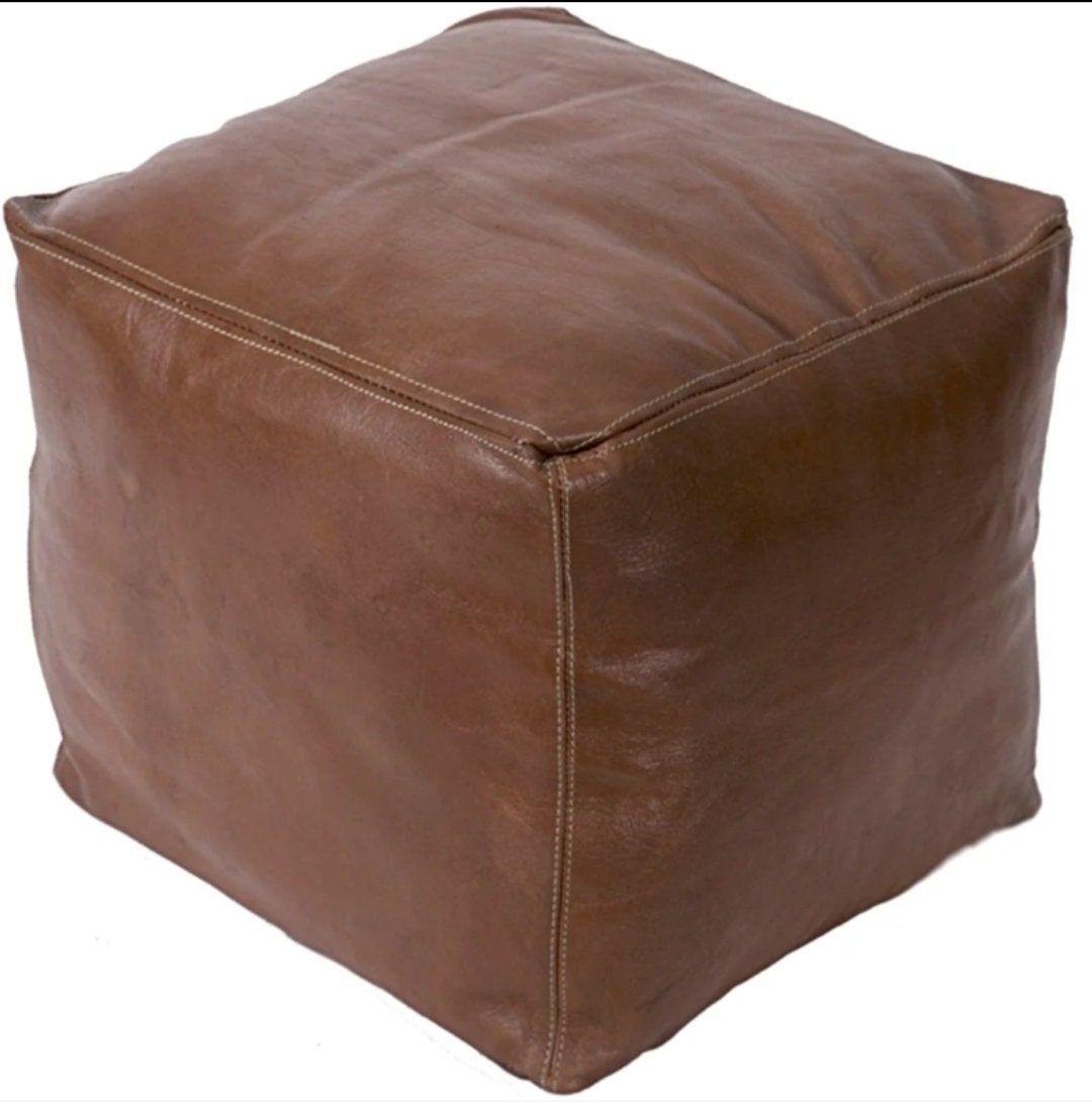 Authentic Leather Hassock-Ottoman, Moroccan Soft Pouf Square Ottoman Handmade with Premium Leather Ottoman foots tool