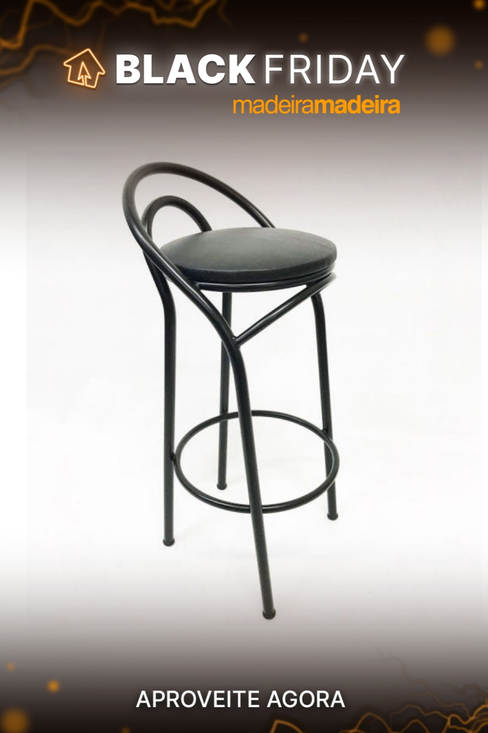 Banqueta Preta alta assento preto - Poltronas do Sul