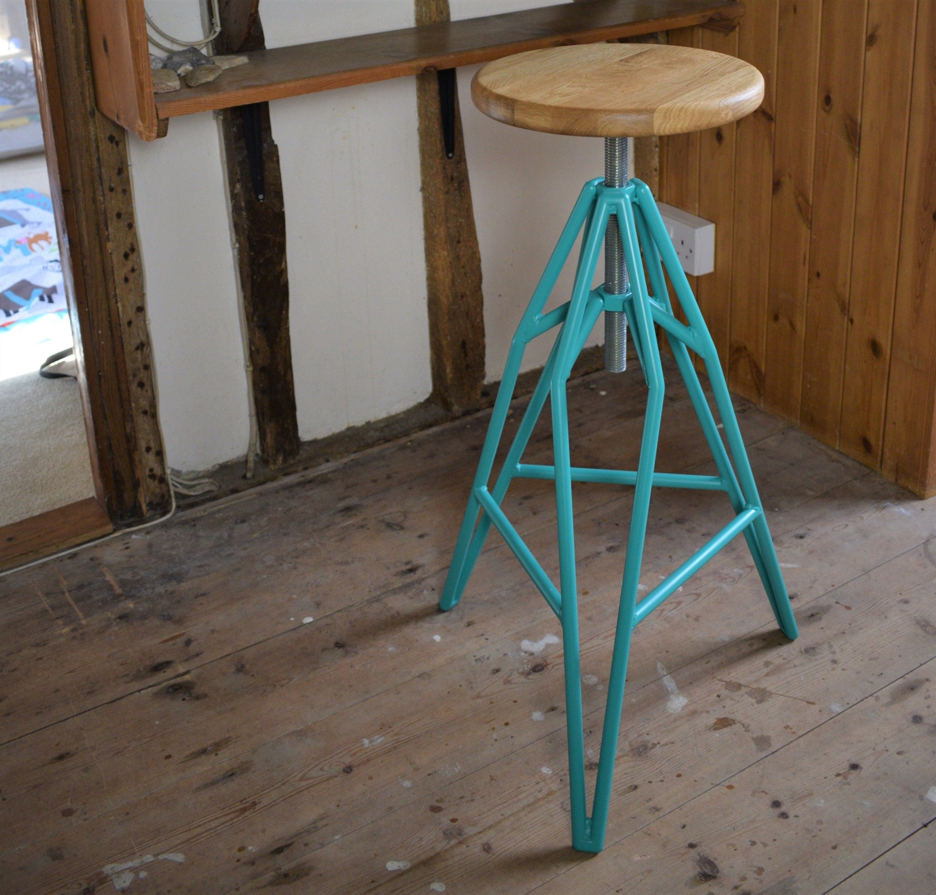 Bar Stool, Industrial bar stool, Mid Century modern, Modernist, Modern Rustic, Contemporary, handmade colourful seating. Height adjustable