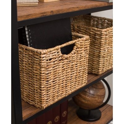 Bayou Breeze Storage Shelf Organizer Wicker Basket Set Wicker, Metal in Brown | 9 H x 11.25 W x 13 D in | Wayfair | Organization