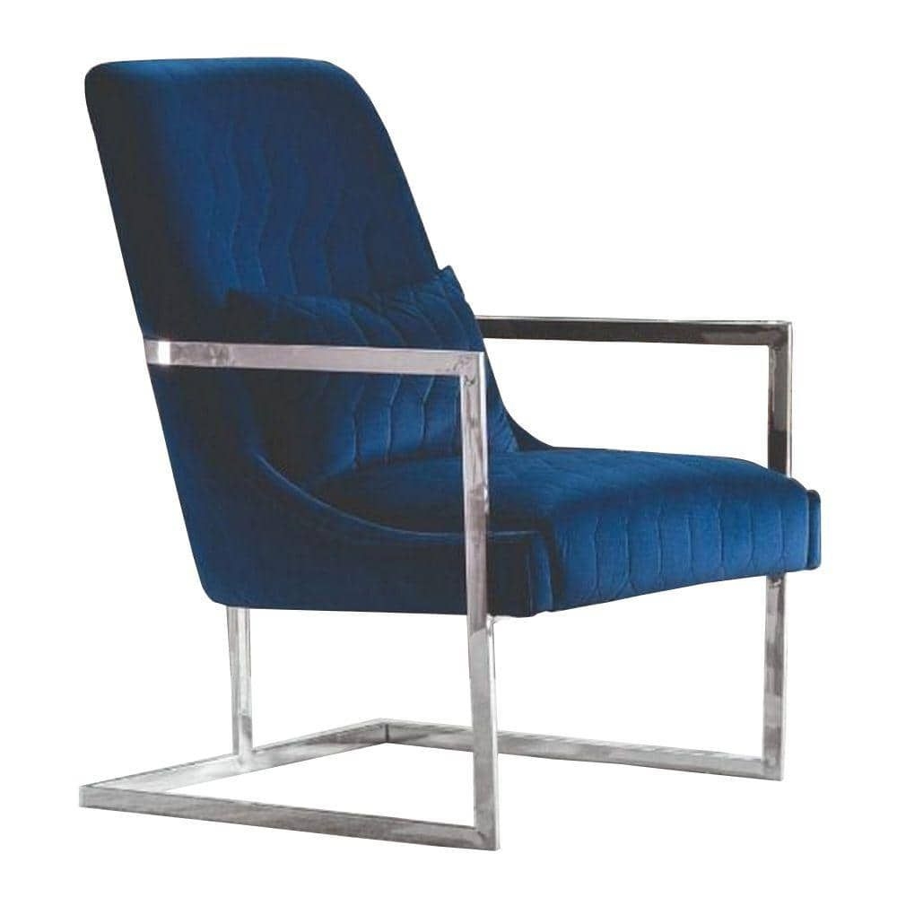 Benjara Blue Fabric Accent Chair with Cantilever Base